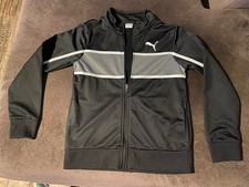 Puma Track Jacket Boys Youth Sz 10-12 Full Zip Pockets. Black
