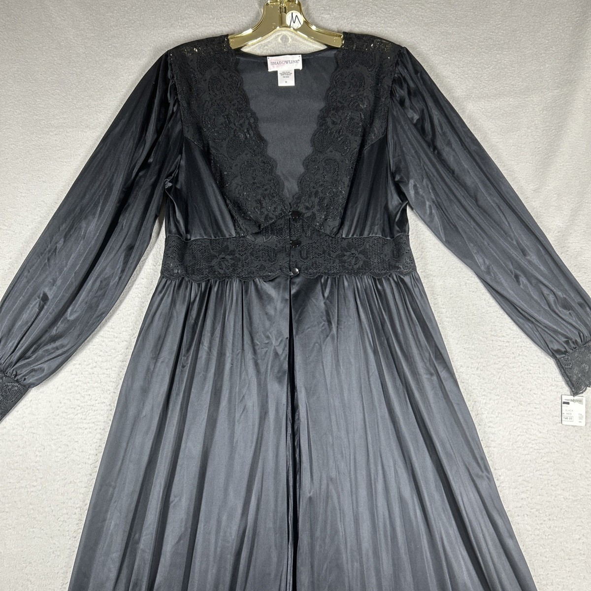 Shadowline Nightgown Lace Bodice Maxi Women's M Longsleeve Long