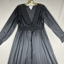 Shadowline Nightgown Lace Bodice Maxi Women's M Longsleeve Long Black
