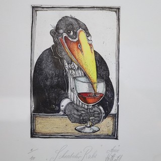 Schnabulier Raven Armin Hott colored limited etching 16/100