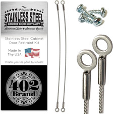 Stainless Steel Cabinet Door Restraint Kit. Made in USA. Flexible Braided Cable.