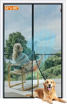 MAGZO Magnetic Screen Door Fit Door Size 32 X 80 Inch, Screen Size 34'' X 81'' Str