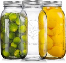 Tebery 3 Pack 1.9L Wide Mouth Mason Jars 64 oz with Airtight Lids and Band, 1/2