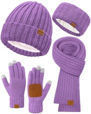 Women Winter Beanie Hat Scarf Gloves Headband Set, One Size, Dark Purple