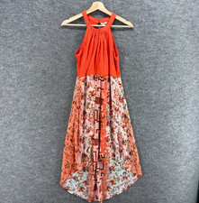 And Dress Women S Orange Floral Shift Midi Hook & Eye Sleeveless Casual