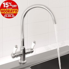 Traditional Mono Kitchen Sink Mixer Tap Twin Lever Handles Swivel Spout Chrome