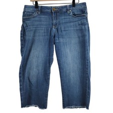KUT from the Kloth Natalie Crop Jeans Distressed Frayed Hem Blue Denim Size 12