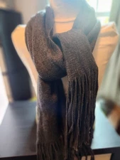 LUCKY BRAND Oversized Solid Knit Scarf Gray Fringe  