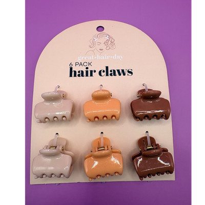 Great Hair Day 6 Pack Hair Claws Beige Peach Brown With Teeth Plastic