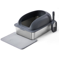 Stainless Steel XL Enclosed Cat Litter Box with Lid, Anti-Leakage and High Sided