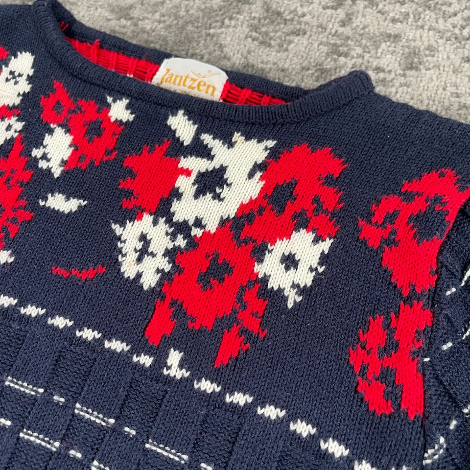 Suéter Jantzen Vintage Mujer Medio Azul Rojo Floral Tejido Años 70 Acrílico Pullover Foto 3 de 4