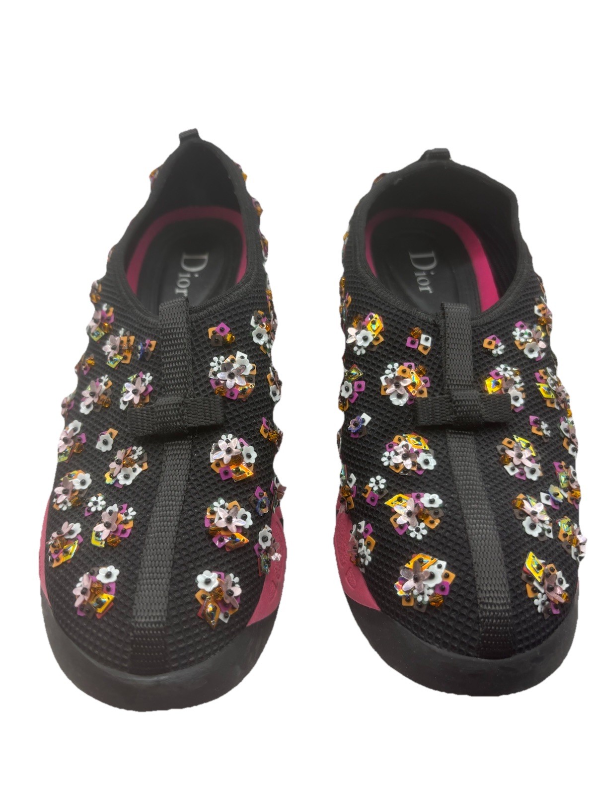 Dior Floral Embellished Mesh Slip-On Sneakers Size 36