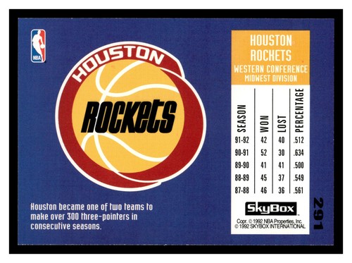 Kenny Smith #291 1992-93 SkyBox Houston Rockets - Picture 2 of 2
