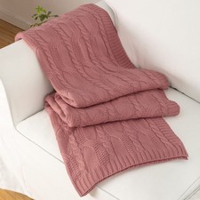 Dusty Pink Knit Throw Blankets Oversized Cable Knit Decorative Throw Blanket ...