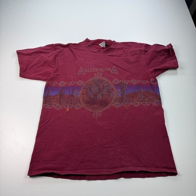Vintage Oneita Arizona Aztec Shirt Mens Large Red Crew Neck Pre Shrunk Cotton