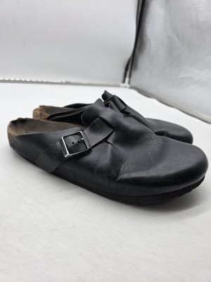 Birkenstock Boston Shoes Mens Size 8 Black Leather Slip On Clog