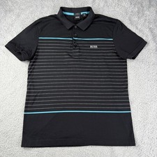 Hugo Boss Polo Mens Medium Black Striped Paule 8 Slim Fit Quiet Luxury Euro