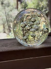 Vintage Murano Style glass orb paperweight with controlled bubbles. 5” Flat Base