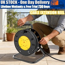 50m Extension Reel Lead 4 Gang Sockets Open Cable with Handle Black - Masterplug