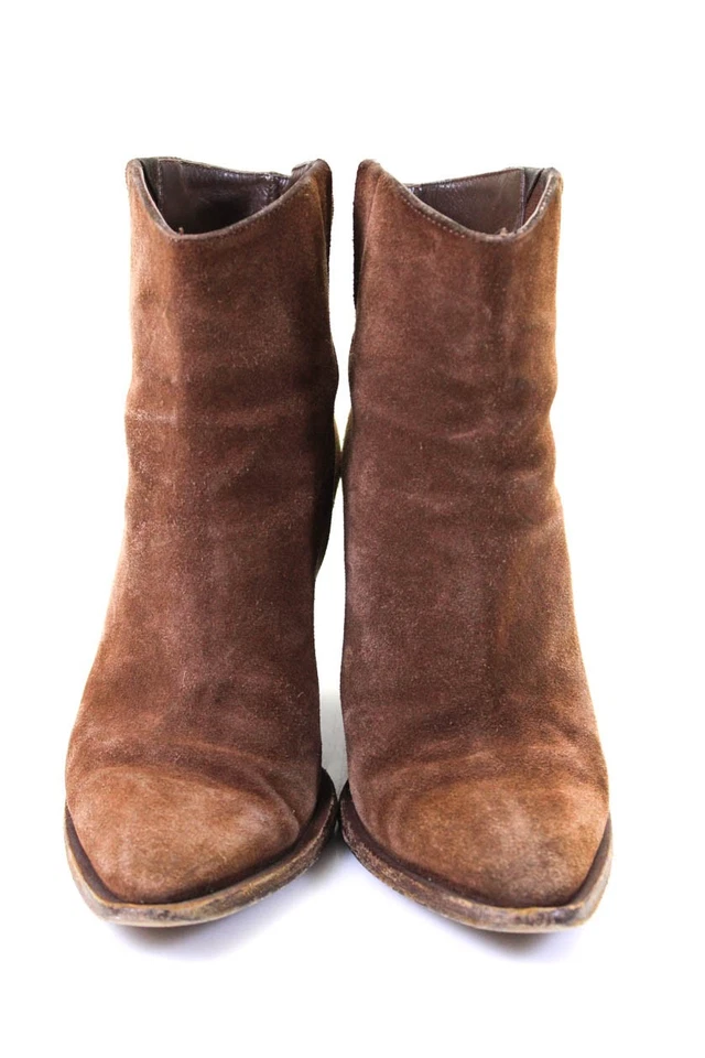 Botines Vince Mujer Sin Cordones Tacón Bloque Punta Marrón Gamuza Talla 6M Foto 2 de 4