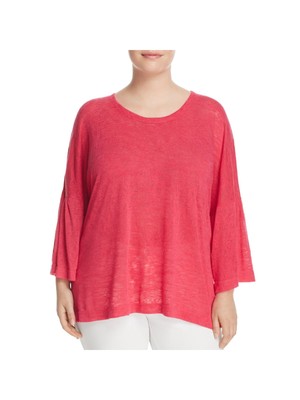 NALLY & MILLIE Womens Stretch Slitted Bell Sleeve Scoop Neck Wear To Work Top
