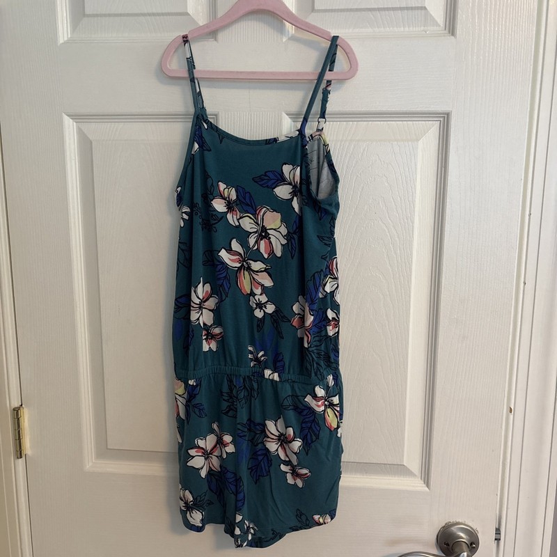 Bixby Nomad Girls Floral Romper, Green/floral. Size L (12-14), Pockets, Stretch