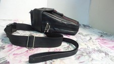 EUC UNBRANDED BLACK Leather Camera Case LONG DISTANCE LENS Strap 9" x 6.5w