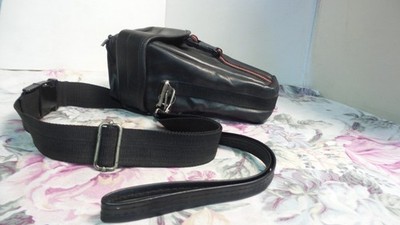 EUC UNBRANDED BLACK Leather Camera Case LONG DISTANCE LENS Strap 9'' x 6.5w