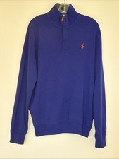 polo golf ralph lauren mens 1/4 zip mid layer top sz M blue long sleeve red logo