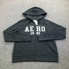 A ropostale Hoodie Teens Medium Gray AERO 1987 Graphic Fleece Full Zip Raglan