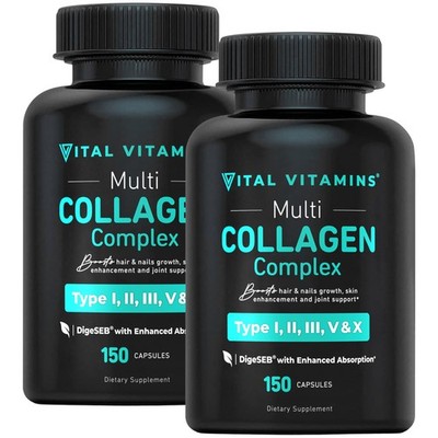 Multi Collagen Pills for Men & Women - Hydrolyzed Peptides, Grass Fed, Non-GMO