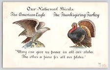 1905 Thanksgiving National Birds Turkey Bald Eagle  Postcard