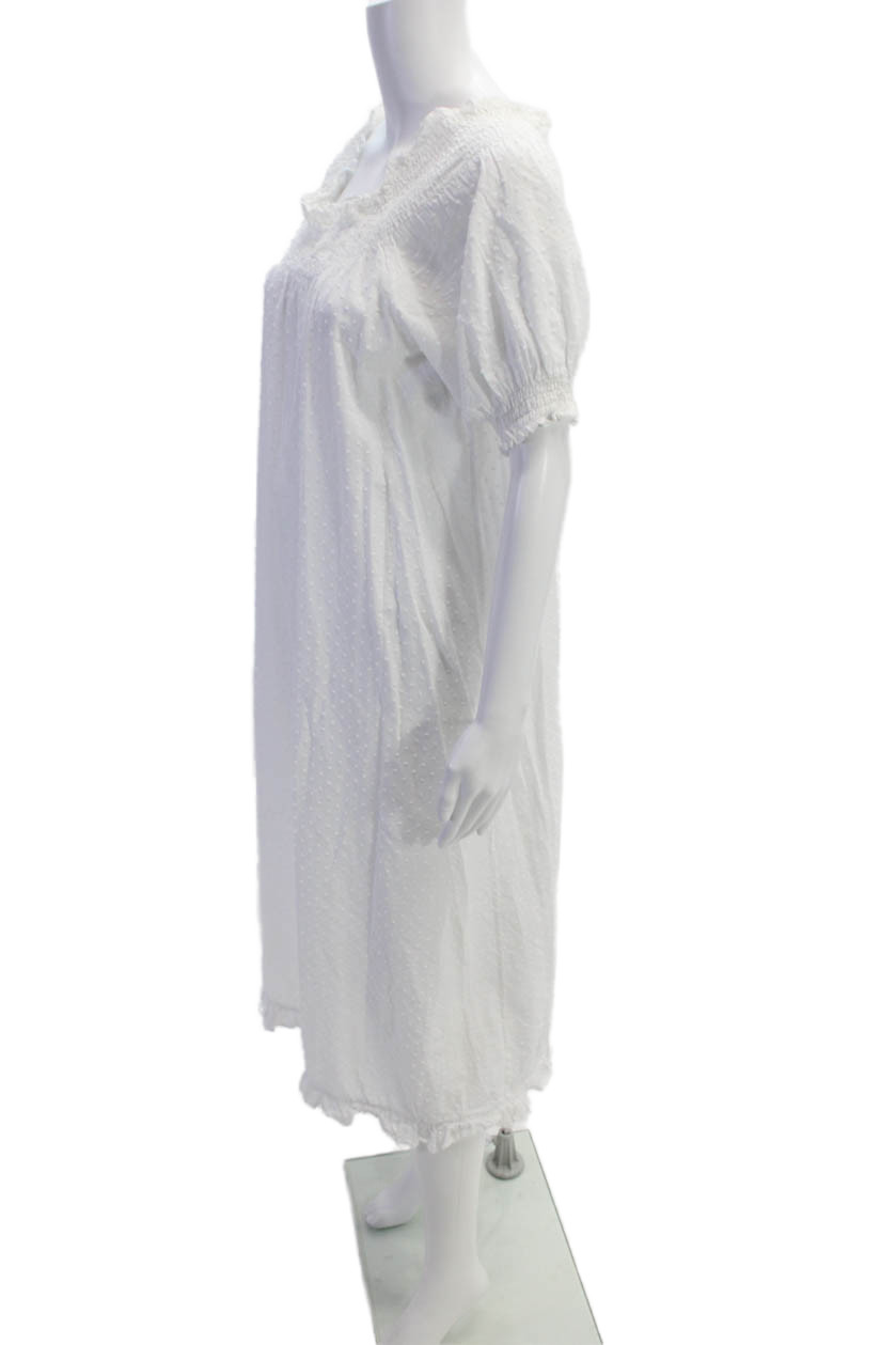 Hill House Womens Swiss Dot Short Sleeves Sun Dress White Cotton Size Small