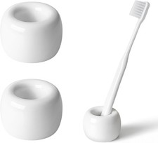 Mini Ceramic Toothbrush Holder for Bathroom - White Small Countertop Organizer