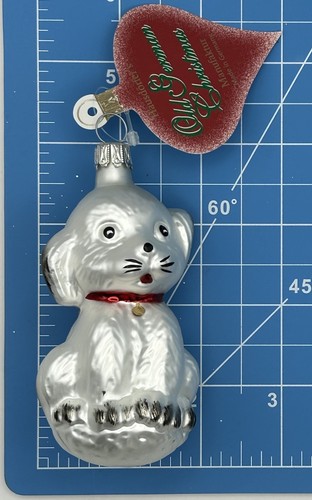 White Maltese Puppy Blown Glass Christmas Ornament Hausdorfer’s Germany 4”Hx2”W - Picture 10 of 10
