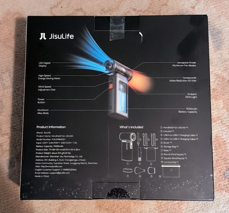 JisuLife Handheld Fan Ultra1M 9000mAh Rechargeable Battery