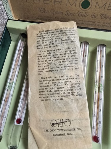 The Ohio Thermometer Company Beverage Complete Set Of 8 Vintage 1940 Green Spot - Picture 7 of 11