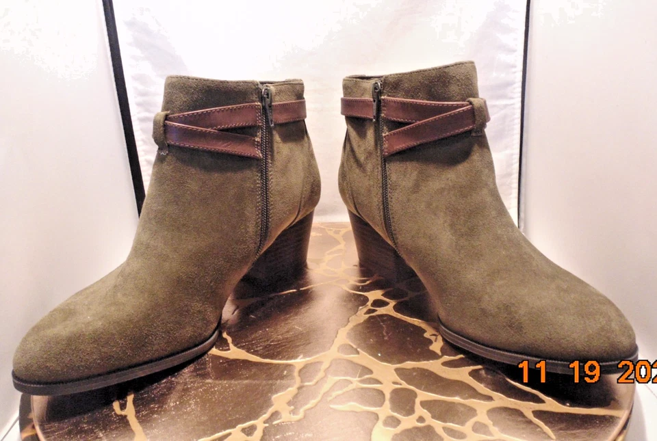 Alex Marie Olive Green Suede Bootie with Brown Straps Size 9M - Image 2 of 4