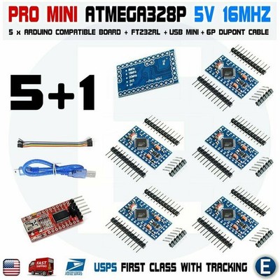 5Pcs Atmega328P Board for Arduino Pro Mini 5V 16MHz FT232RL FTDI Cable Mini USB
