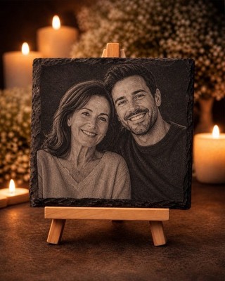 Personalisierte Schieferplatte mit Fotogravur  Geschenk Muttertag Vatertag Laser