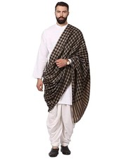 Men's Black Fine Wool Luxury Shawl Scarf Stole Checkered Design Winter Wrap