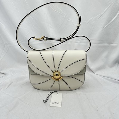 Furla Womens Sfera Panel Pushlock Flap Small Crossbody Bag Leather White/Gold