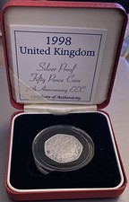 1998 EEC 25th Anniversary Fifty Pence 50p Silver Proof Royal Mint Case