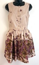 RED Valentino Faille Dress Size 2 Taupe Plum Flower Print Button Front