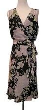 Tahari Arthur S.Levine Chiffon Overlay Dress Black Pink Green Floral Size 6 