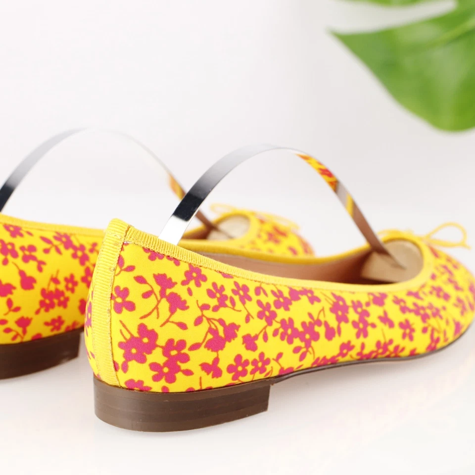 J Crew Womens Kiki Ballet Flat Size 7 Yellow Red Scuba Neon Floral Bouquet Shoe - Image 4 of 4