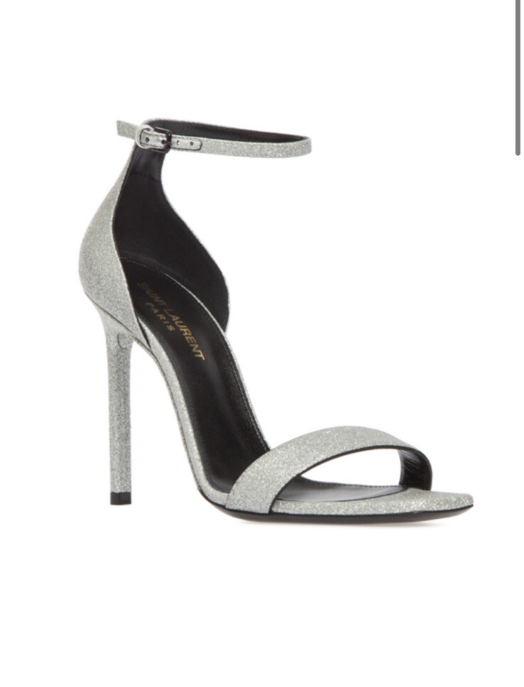 SAINT LAURENT sandali con cinturino e effetti glitter argento taglia 38 5 nuovi con scatola