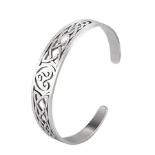 Celtic Triskelion Bracelet Silver 316L Stainless Steel Triskele Cuff Bangle