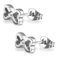 Stainless Steel Stainless Steel Infinity Heart Bow Ribbon Crystal Stud Earrings