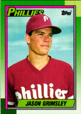 1990 Topps Philadelphia Phillies Baseball Card #493 Jason Grimsley Rookie. rookie card picture